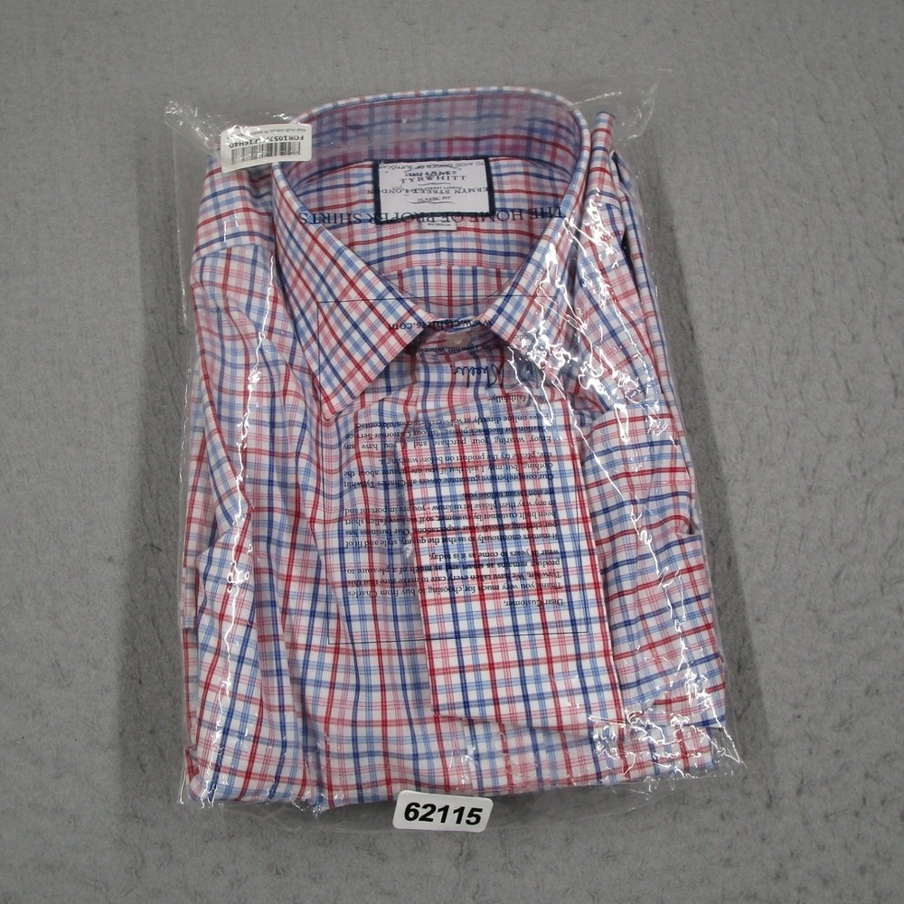 Charles Tyrwhitt Mens Classic Fit Poplin Check Shirt Red Blue 16/34 French Cuffs